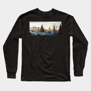 White Scandinavian Winter Landscape With Mysterious Fog on Sunny Long Sleeve T-Shirt